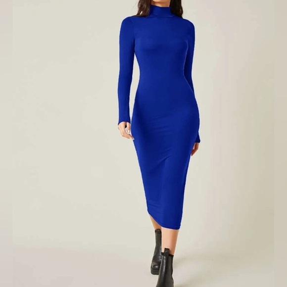 High Neck Solid Bodycon Dress size Large - Picture 1 of 12